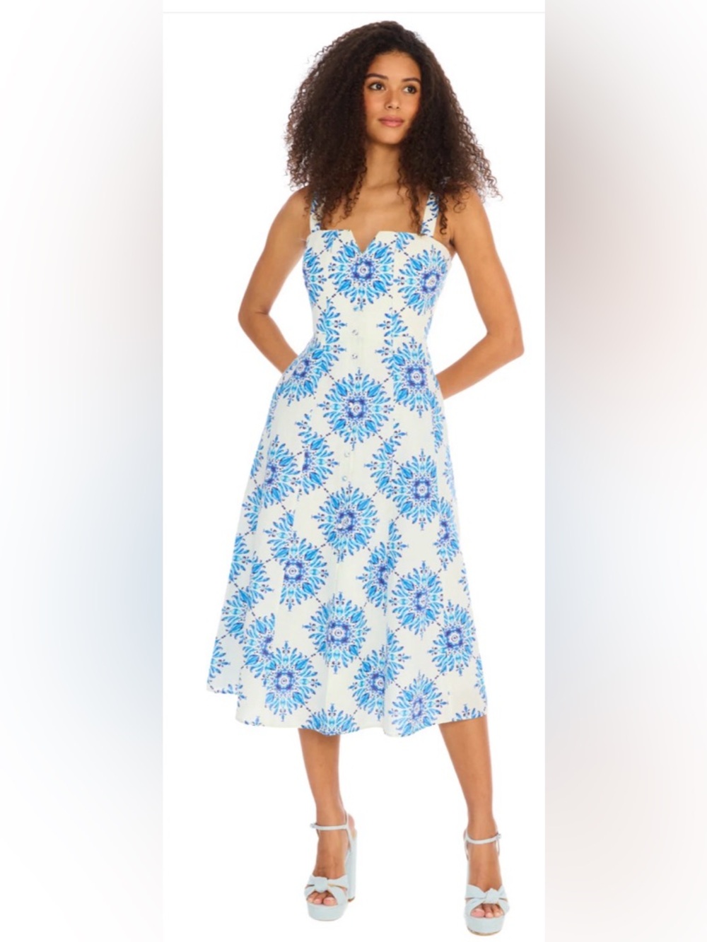 Allison New York BELLA Blue Floral Print Sundress - White & Blue